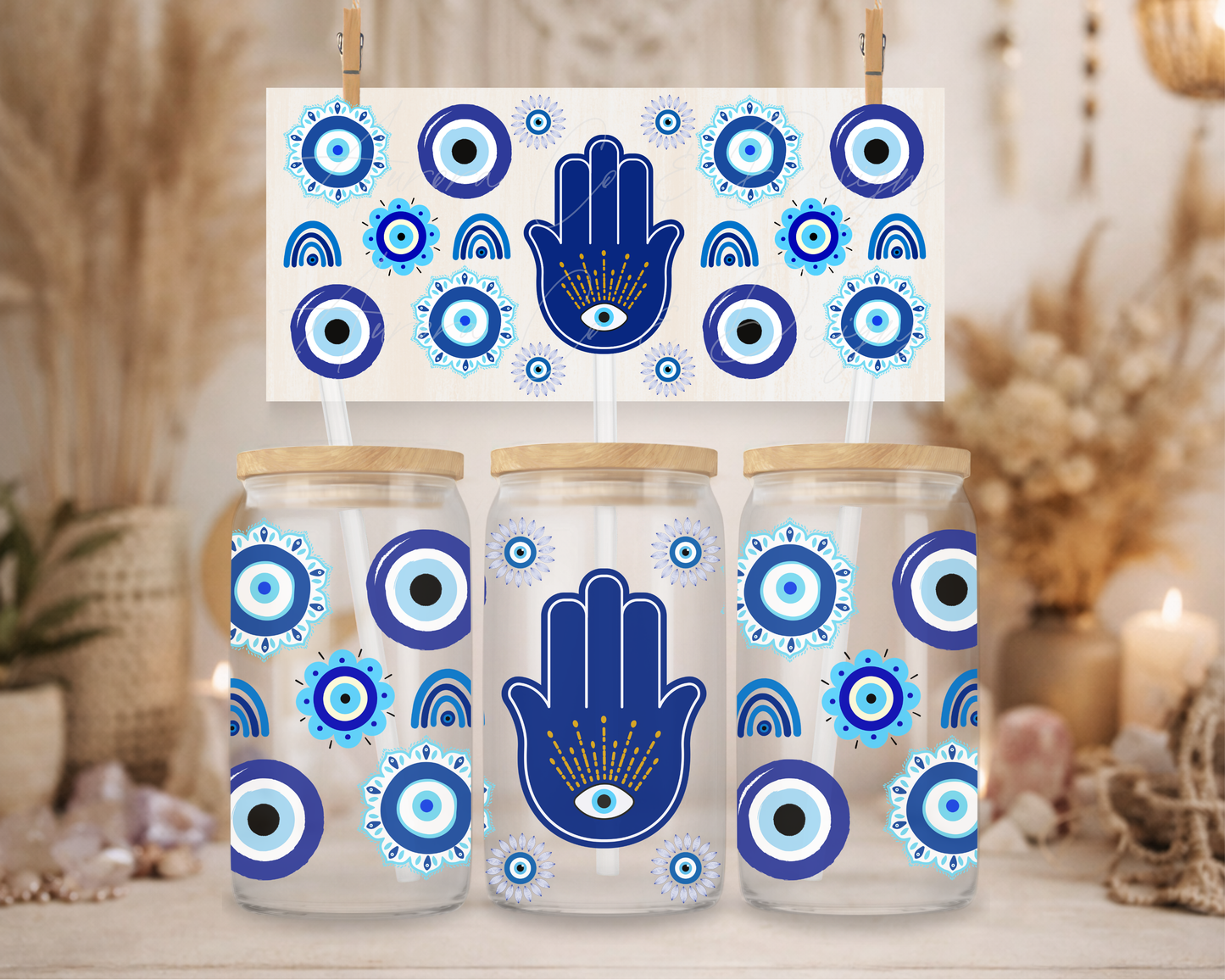 16oz UV DTF - Evil Eye Boho