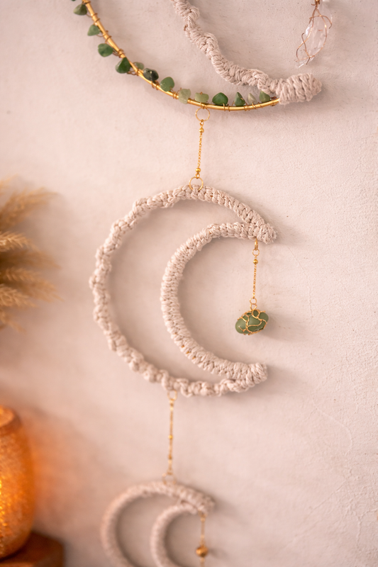Celestial Moon Wall Hanging โ Boho Crystal Decor