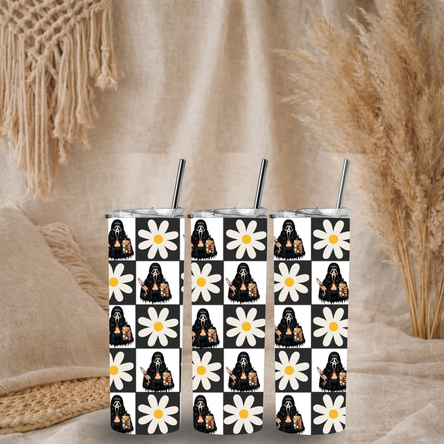 Simple Checker Mama Daisy Ghostface - 20oz Tumbler