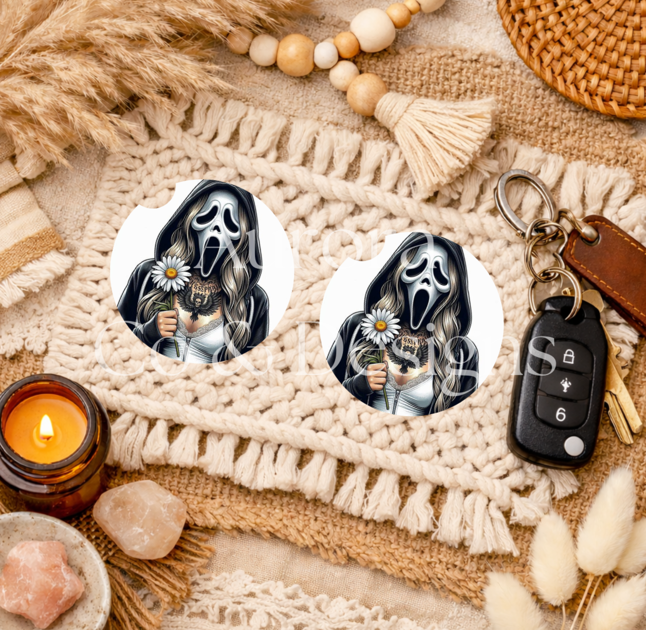 Daisy Ghost Face Car Coaster