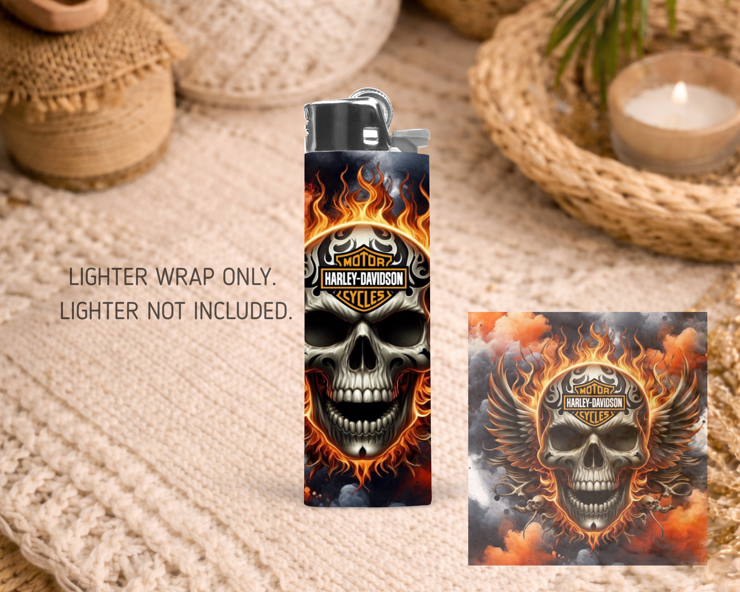 BIC Lighter Wrap #12 - Orange Skull - Harley Davidson