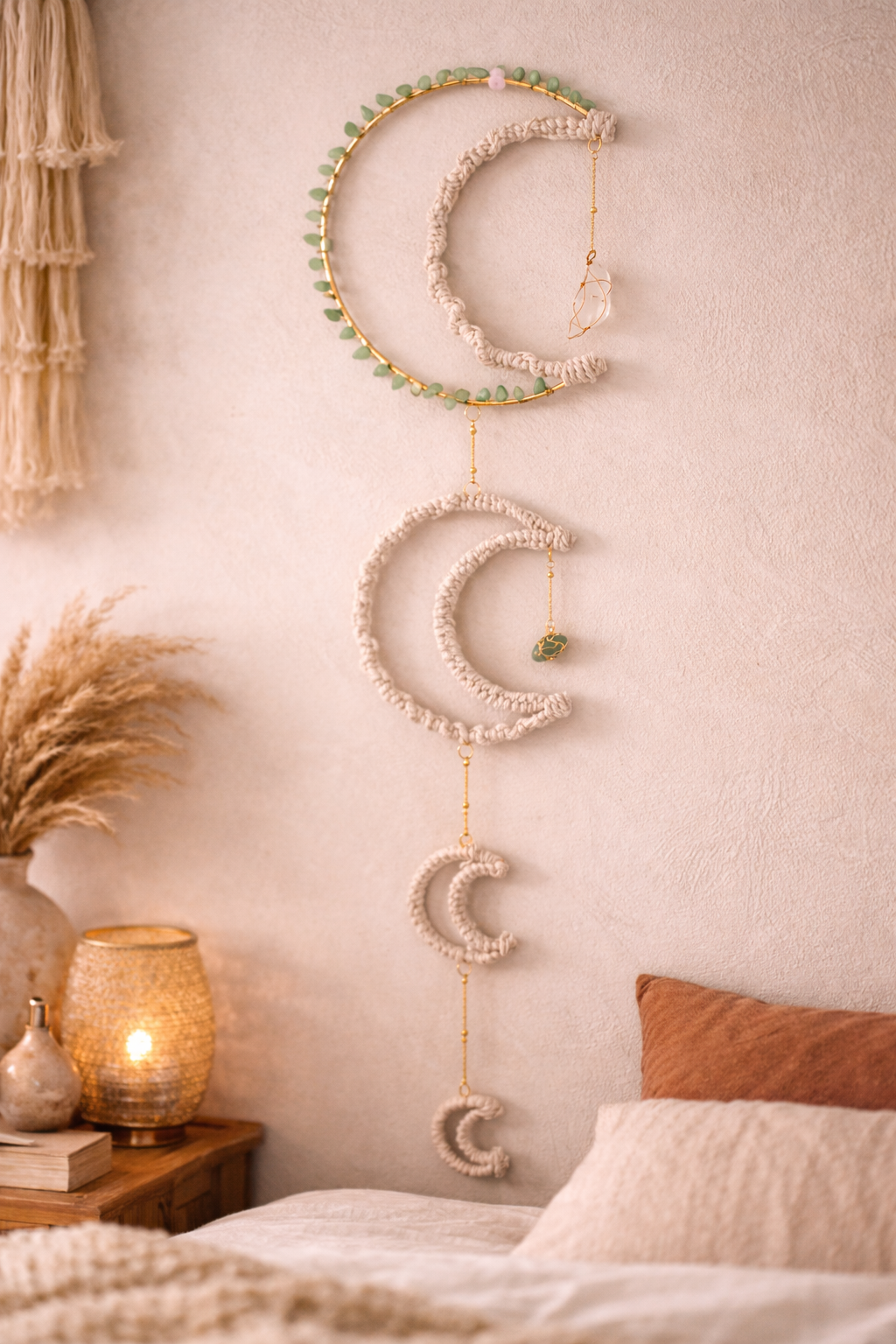 Celestial Moon Wall Hanging – Boho Crystal Decor