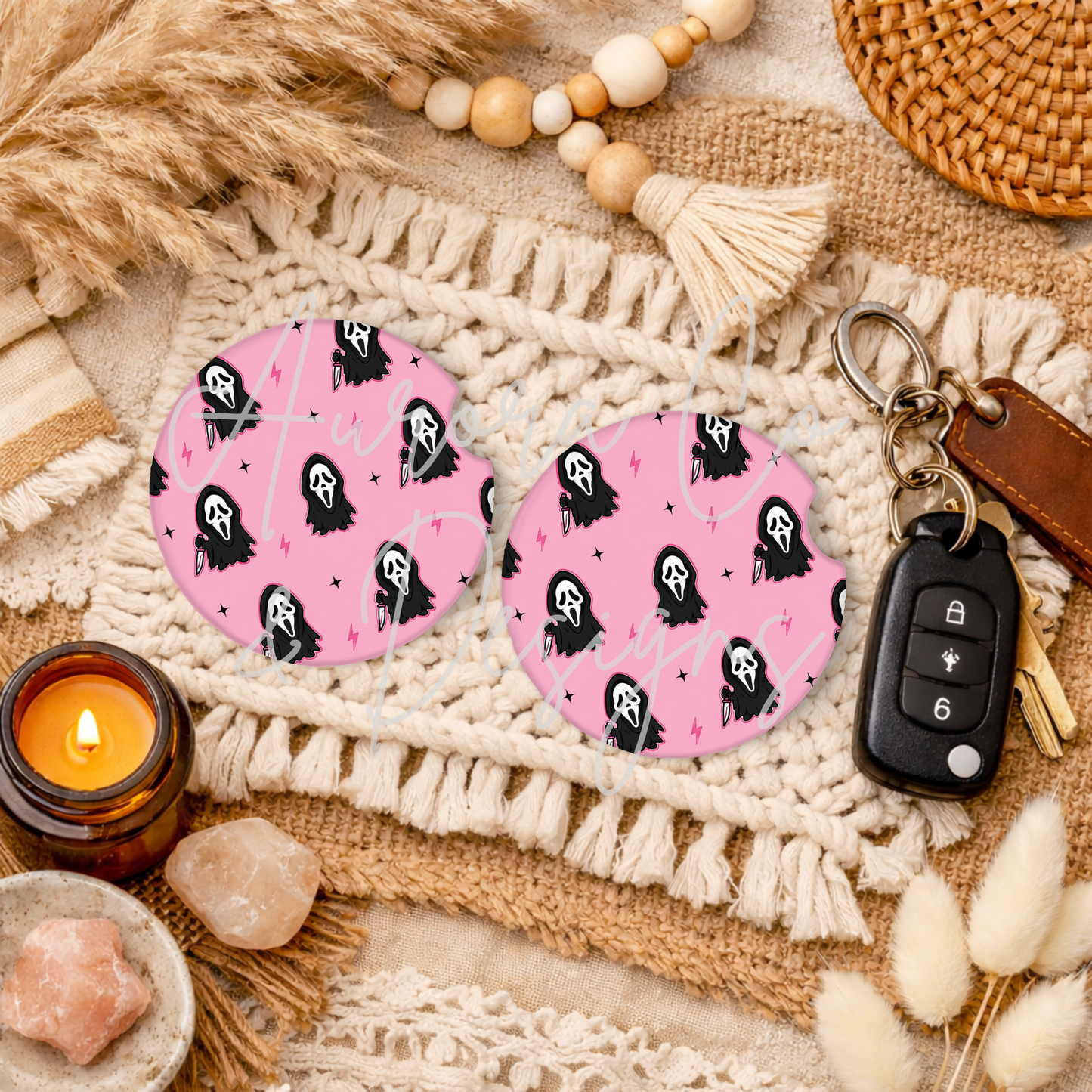 Mini Pink Lightening Ghostface - Car Coasters