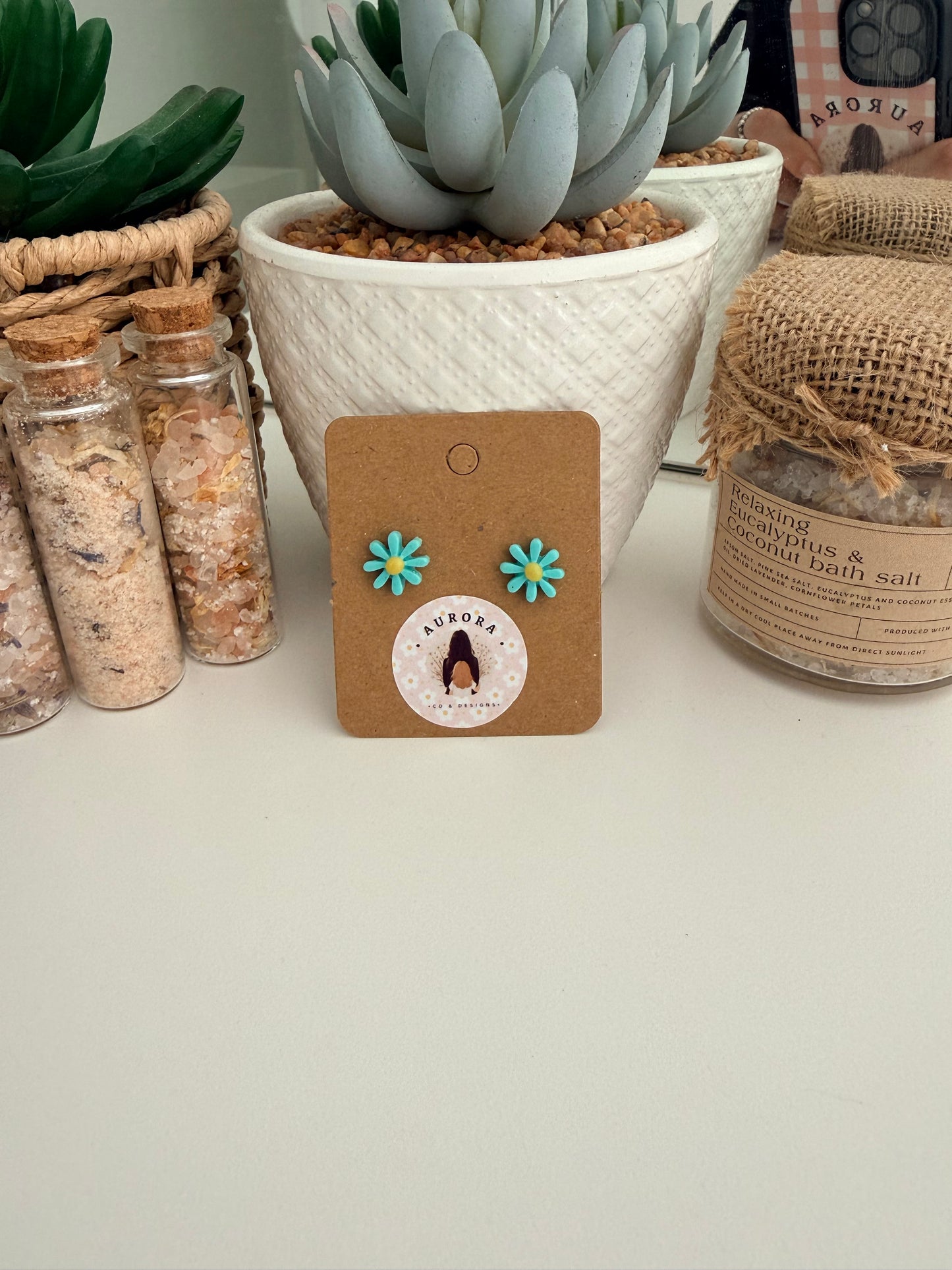 Green Daisy Stud Earrings