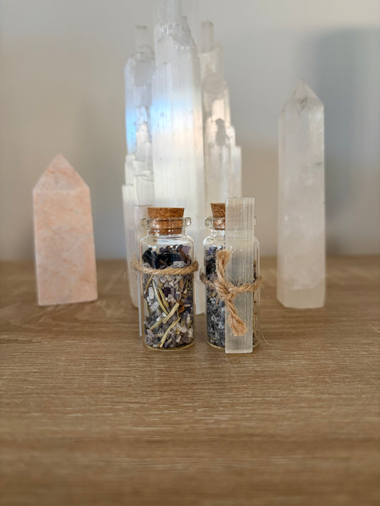 โจ Protection Jar - Black Obsidian & Amethyst - Small