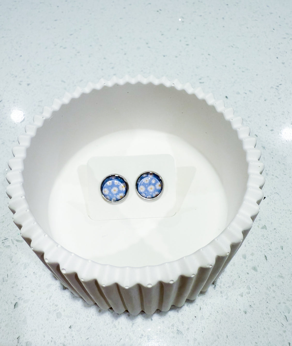 Handmade Stud Earrings -Blue Daisy