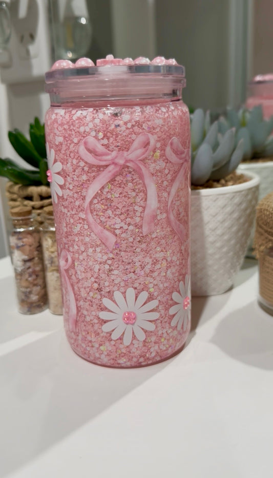 Daisy & Bow Glitter Tumbler + Designed Lid