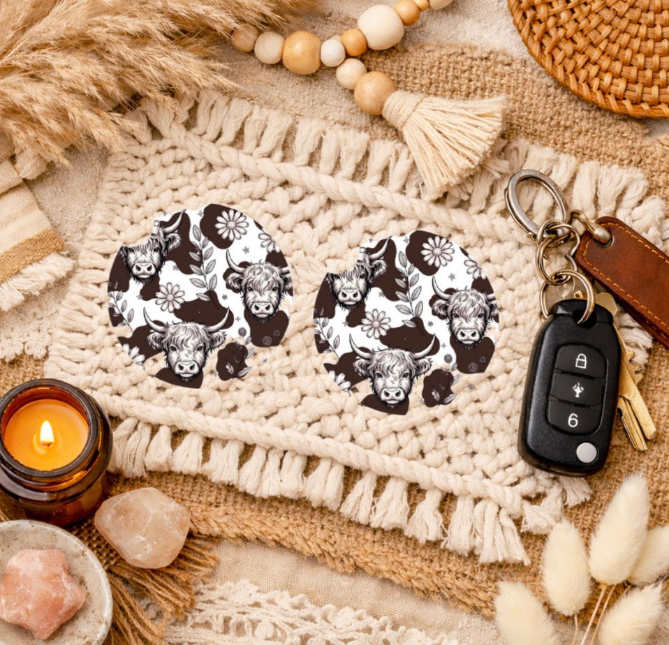 Highland Cow - Car Coasters
