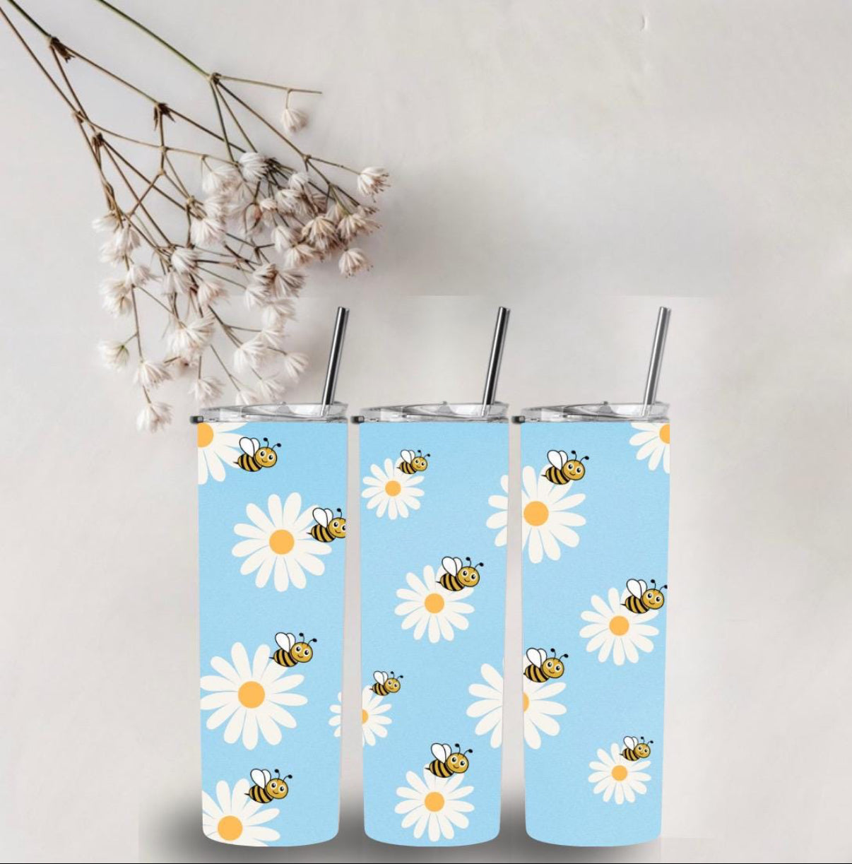 Pastel Blue Bee Daisy - 20oz