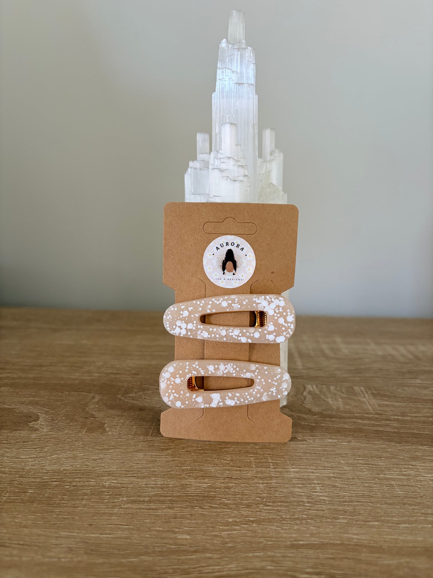 Nude Brown & White Glitter Hair Clips