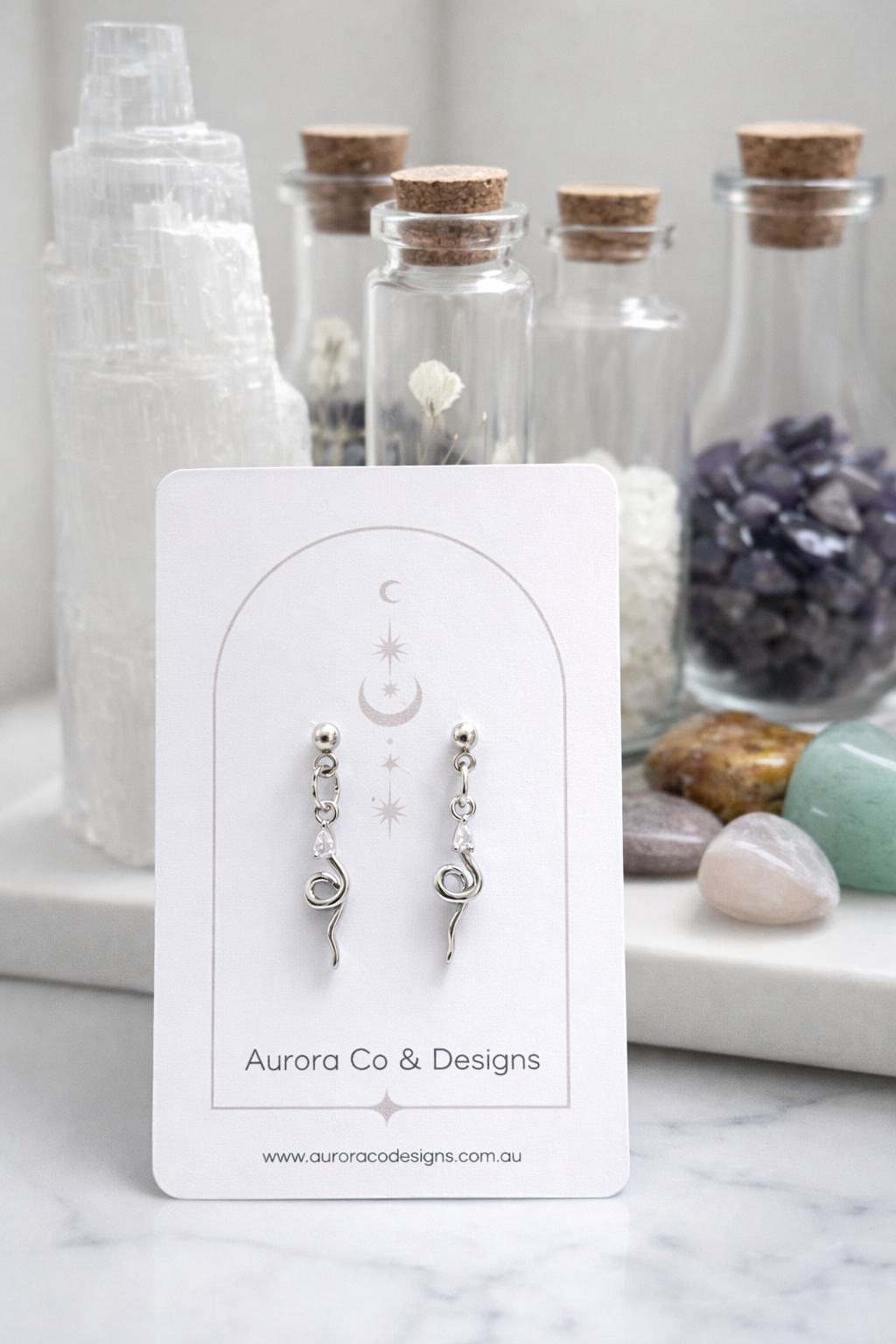 Serpent Snake Earrings - Silver