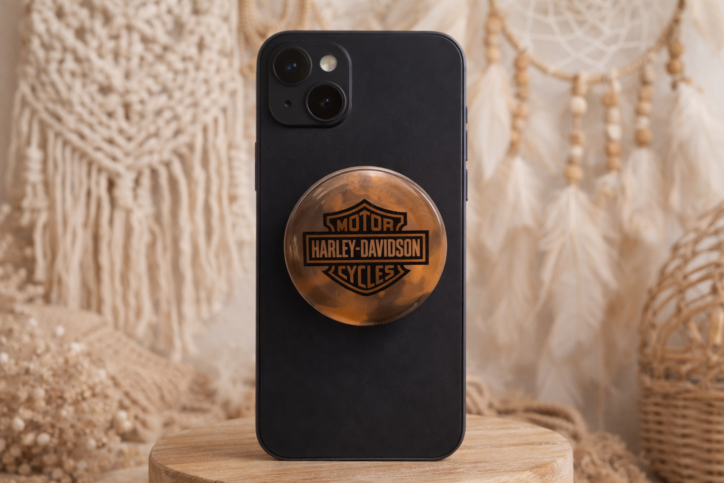 Smokey Orange & Black Harley Davidson Pop Socket