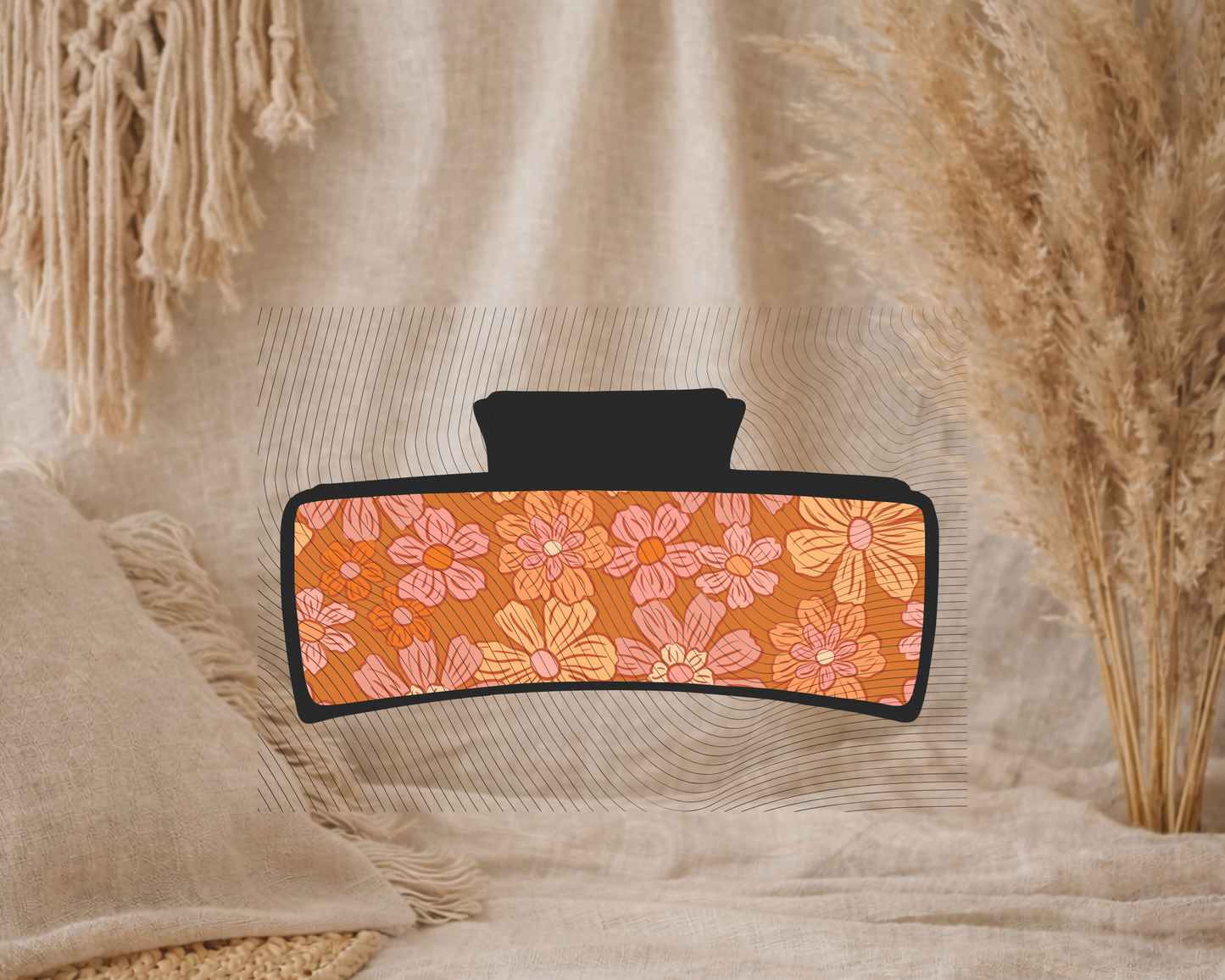 Retro Beige Flower Claw Clip - Medium