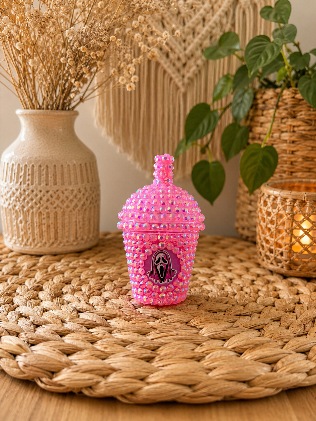 Pink Ghostface Rhinestone Keyring