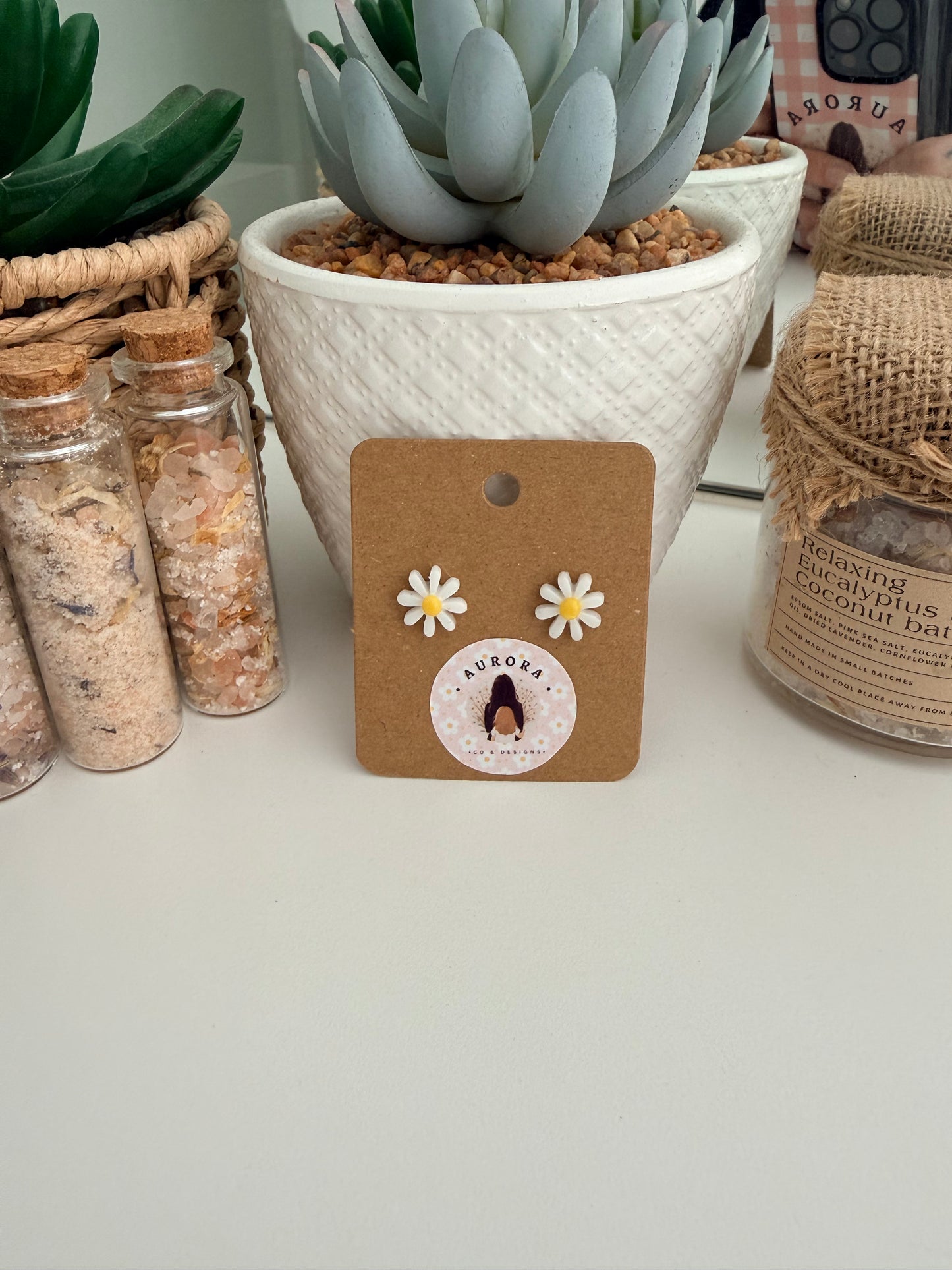 White Daisy Studs