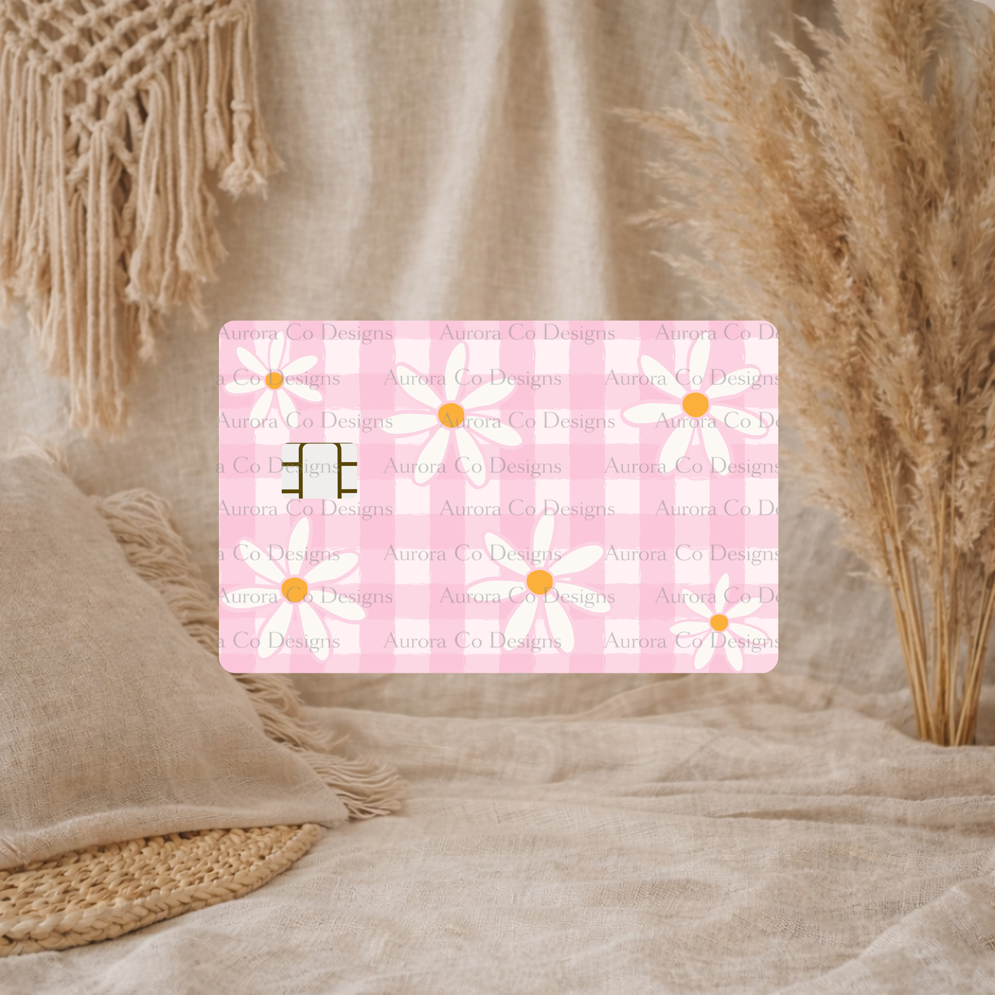 Bank Card Wrap - Pink Gingham Daisy