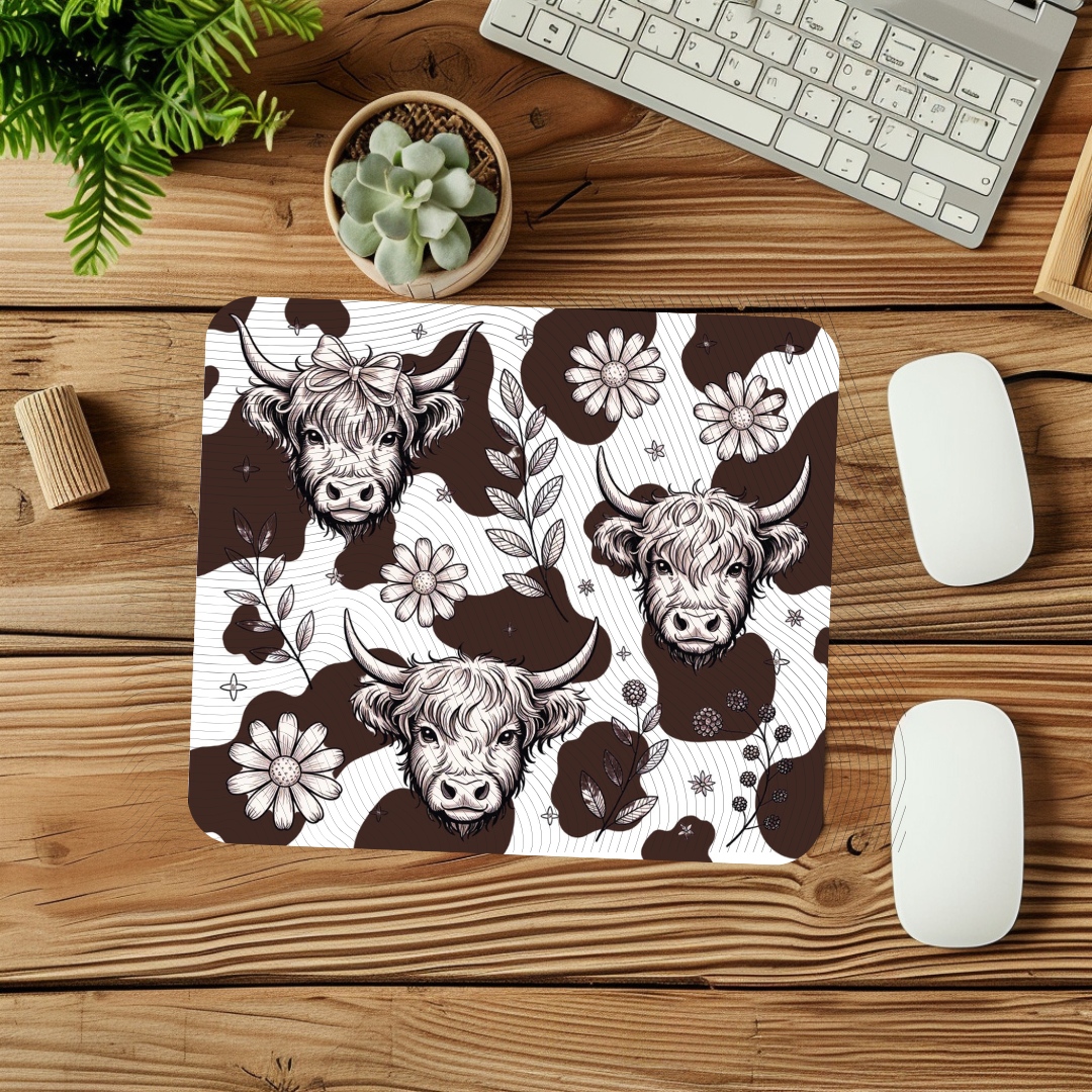 Boho Highland Cow Mouse Pad