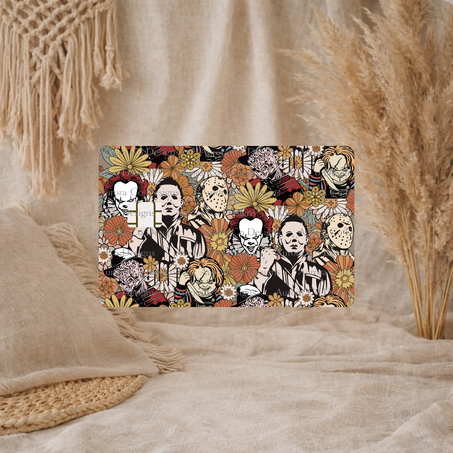 Bank Card Wrap - Beige Floral Horror