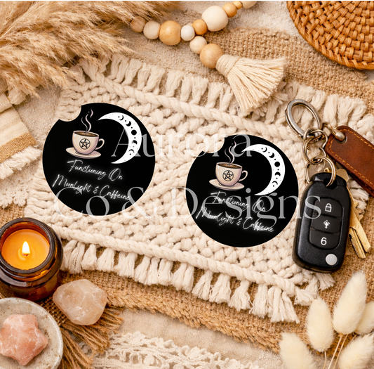 Functioning On Moonlight, & Caffeine - Car Coasters