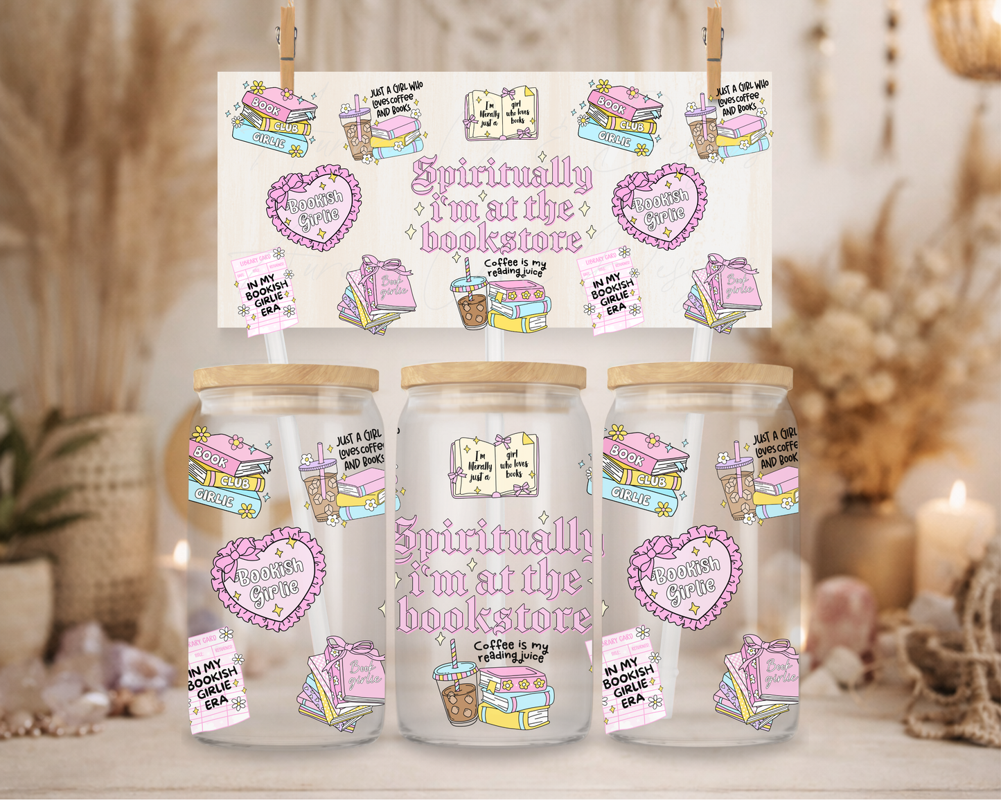 16oz UV DTF - Book Girly