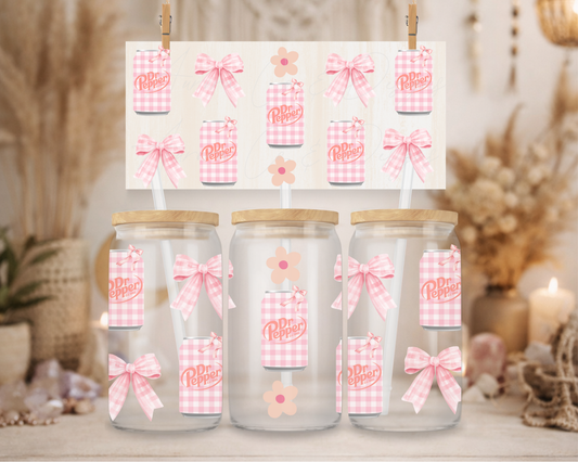 16oz UV DTF - Pink Gingham Dr Pepper