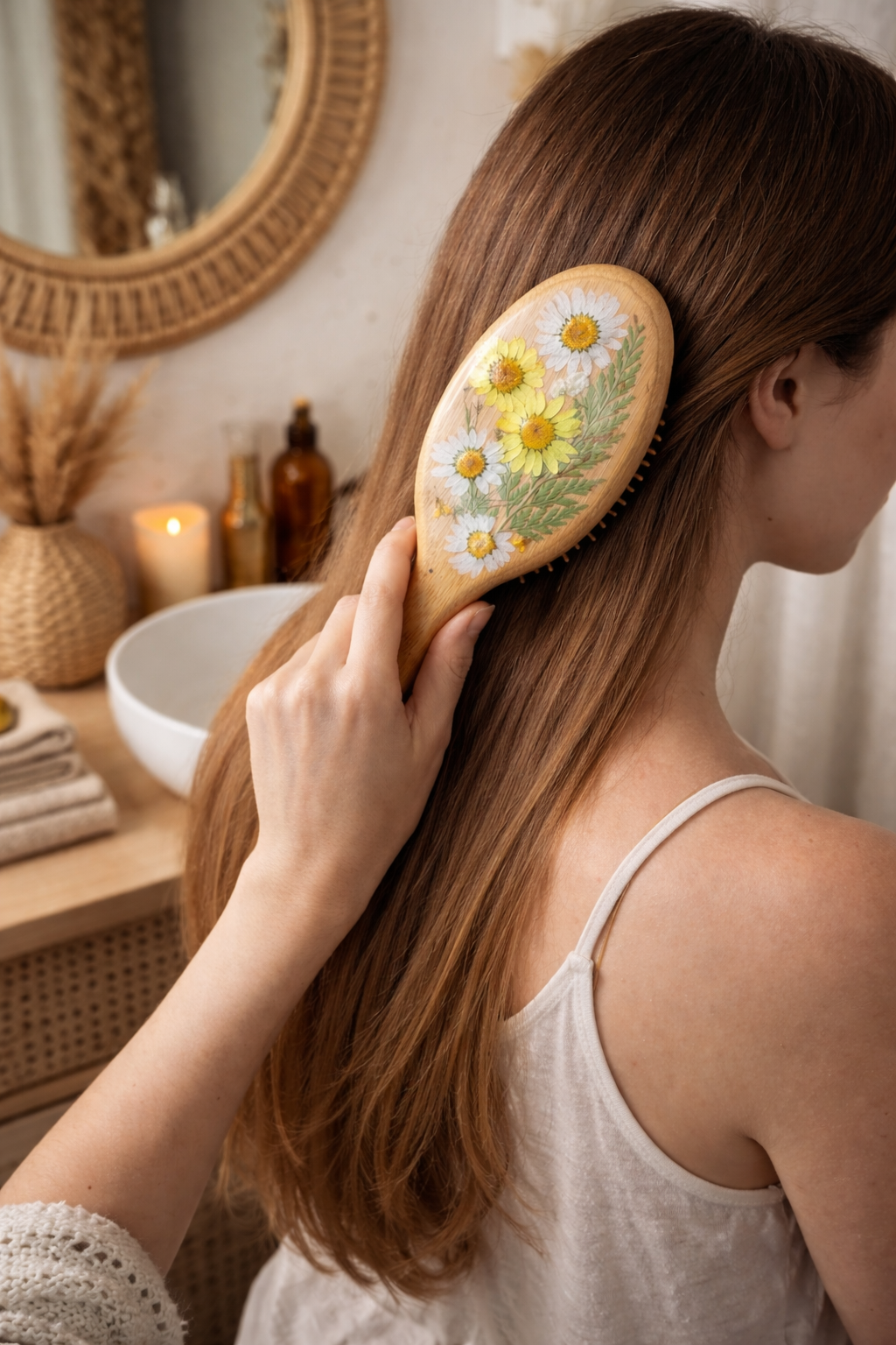 Dried Flower Bamboo Hair Brush 🌸