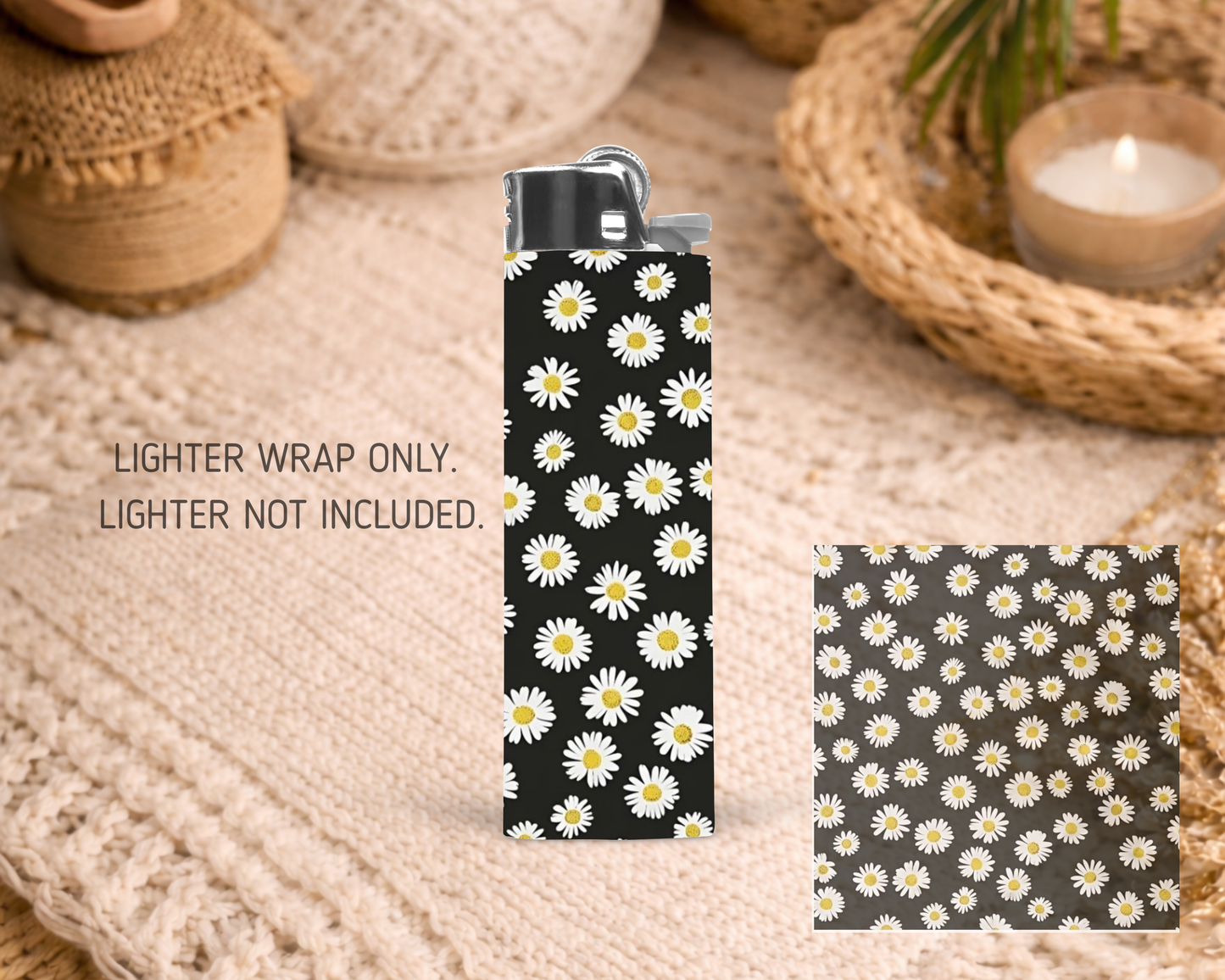 BIC Lighter Wrap #23 - Black Flowers