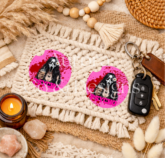 Pink Psycho Ghost Face Car Coaster
