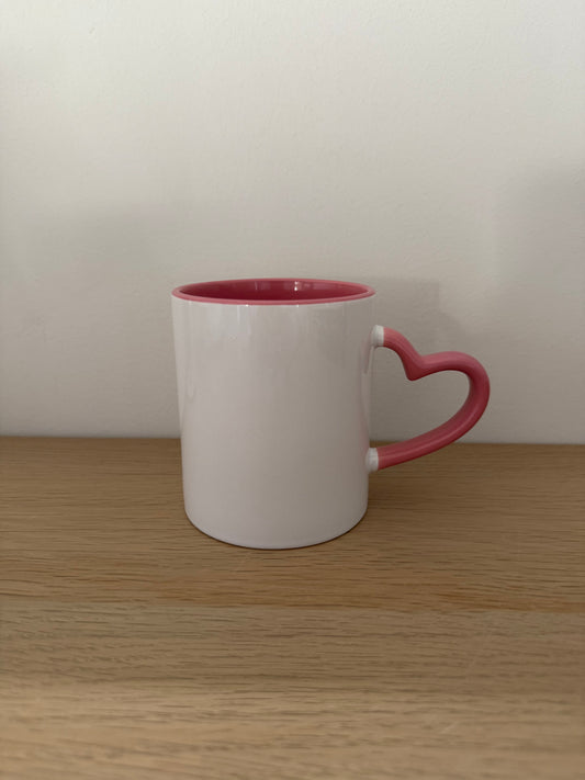 12oz Heart Handle Personalised Mug - Pink