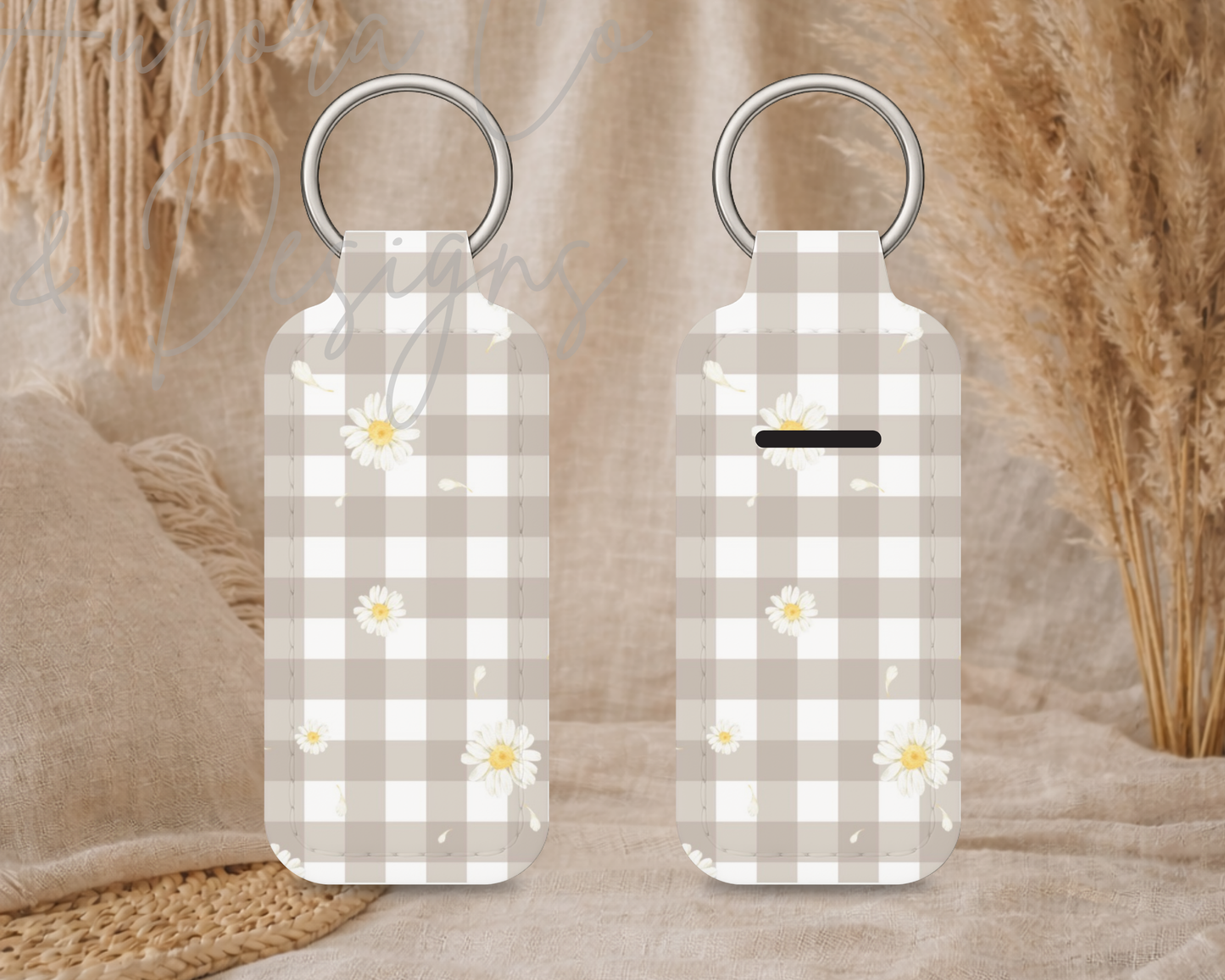 Chapstick Keyring - Brown Gingham Daisies