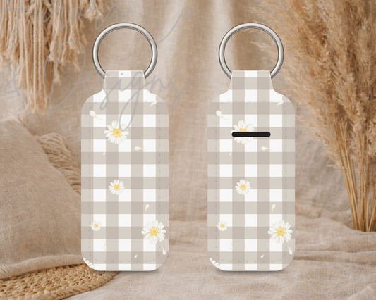 Chapstick Keyring - Brown Gingham Daisies