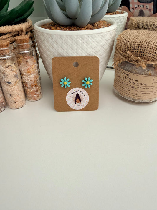 Green Daisy Stud Earrings