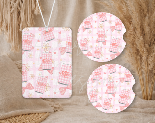 Pink Dr Pepper - Air Freshener & Car Coasters