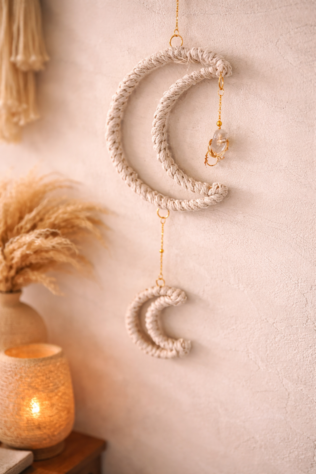 Celestial Moon Wall Hanging – Boho Crystal Decor