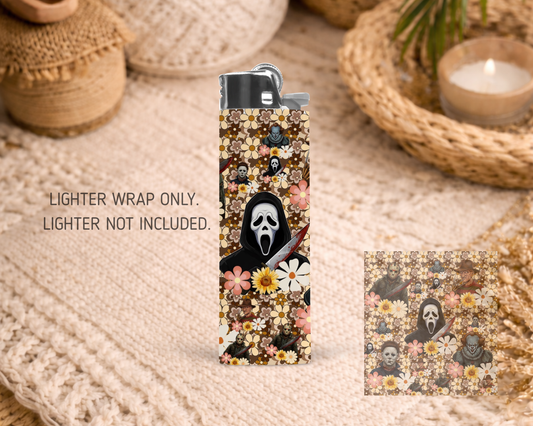 BIC Lighter Wrap #67 - Beige Floral Horror Characters