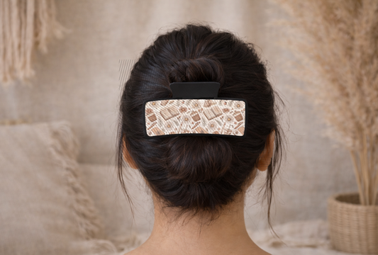 Book, Daisy & Coffee Claw Clip - Medium