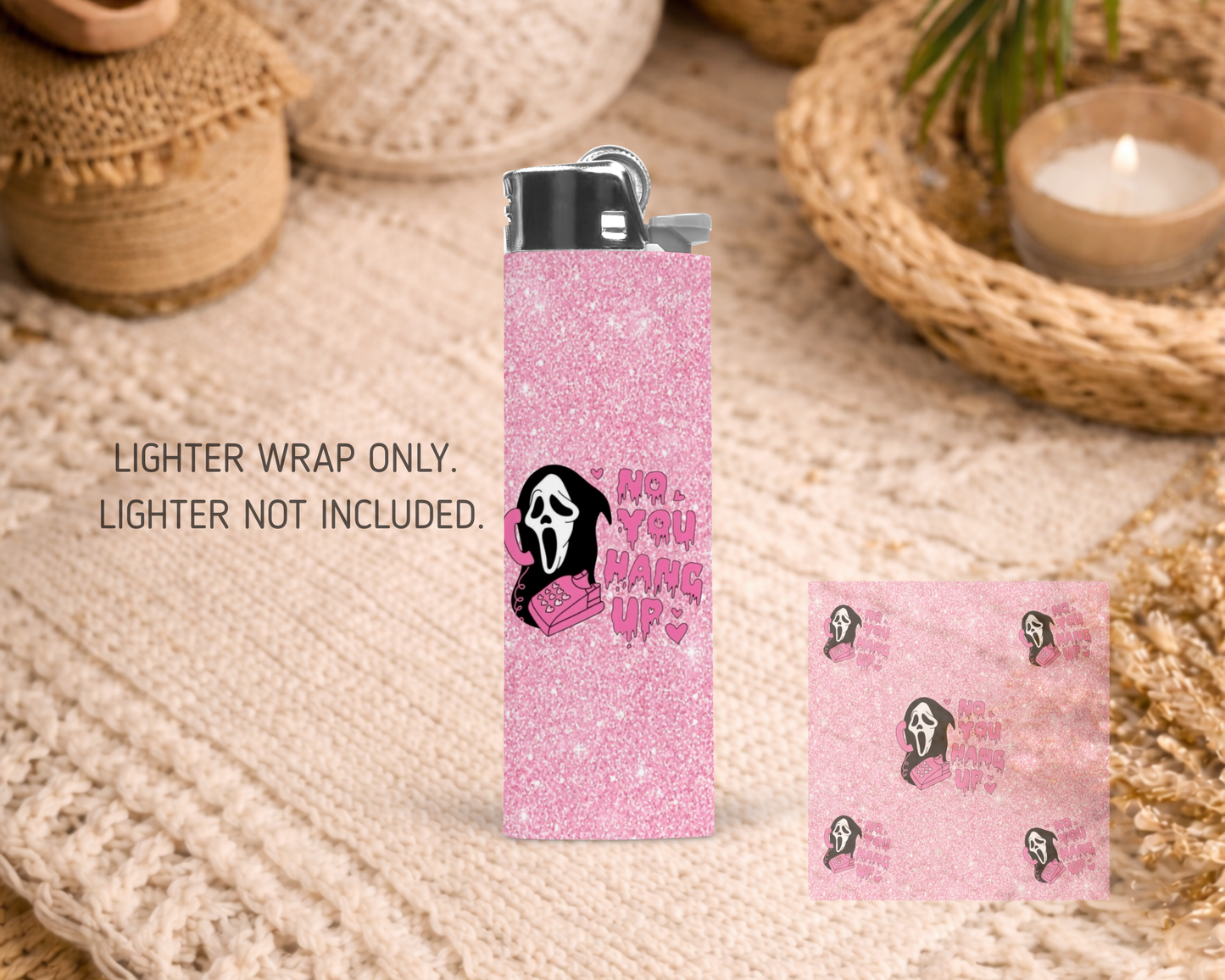 BIC Lighter Wrap #71 - Pink Glitter No, You Hang Up - Ghost Face
