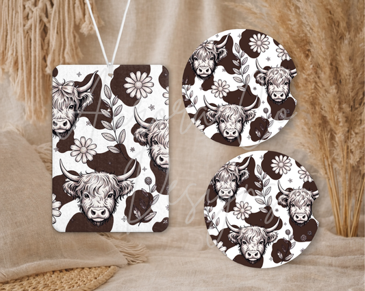 Highland Cow - Air Freshener & Car Coasters