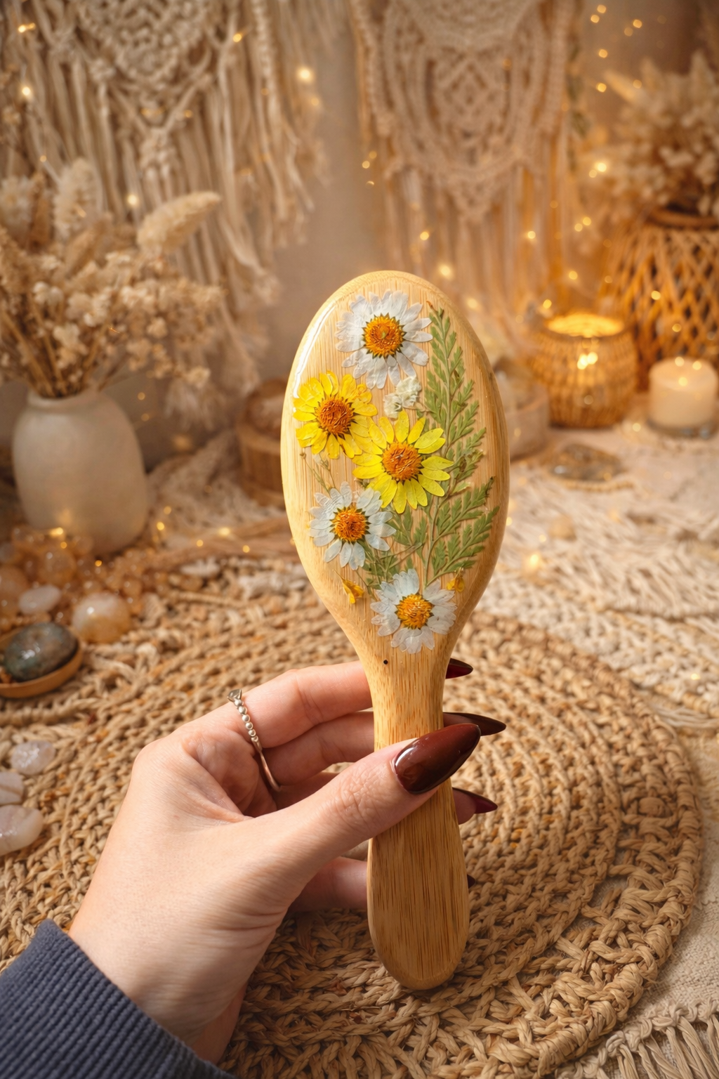 Dried Flower Bamboo Hair Brush 🌸