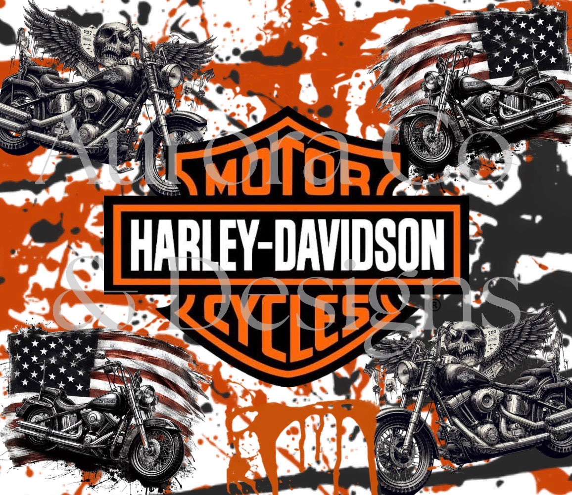 20oz Sublimation Print #13 - Orange Splash Harley Davidson