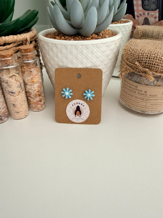 Blue & White Daisy Stud Earrings