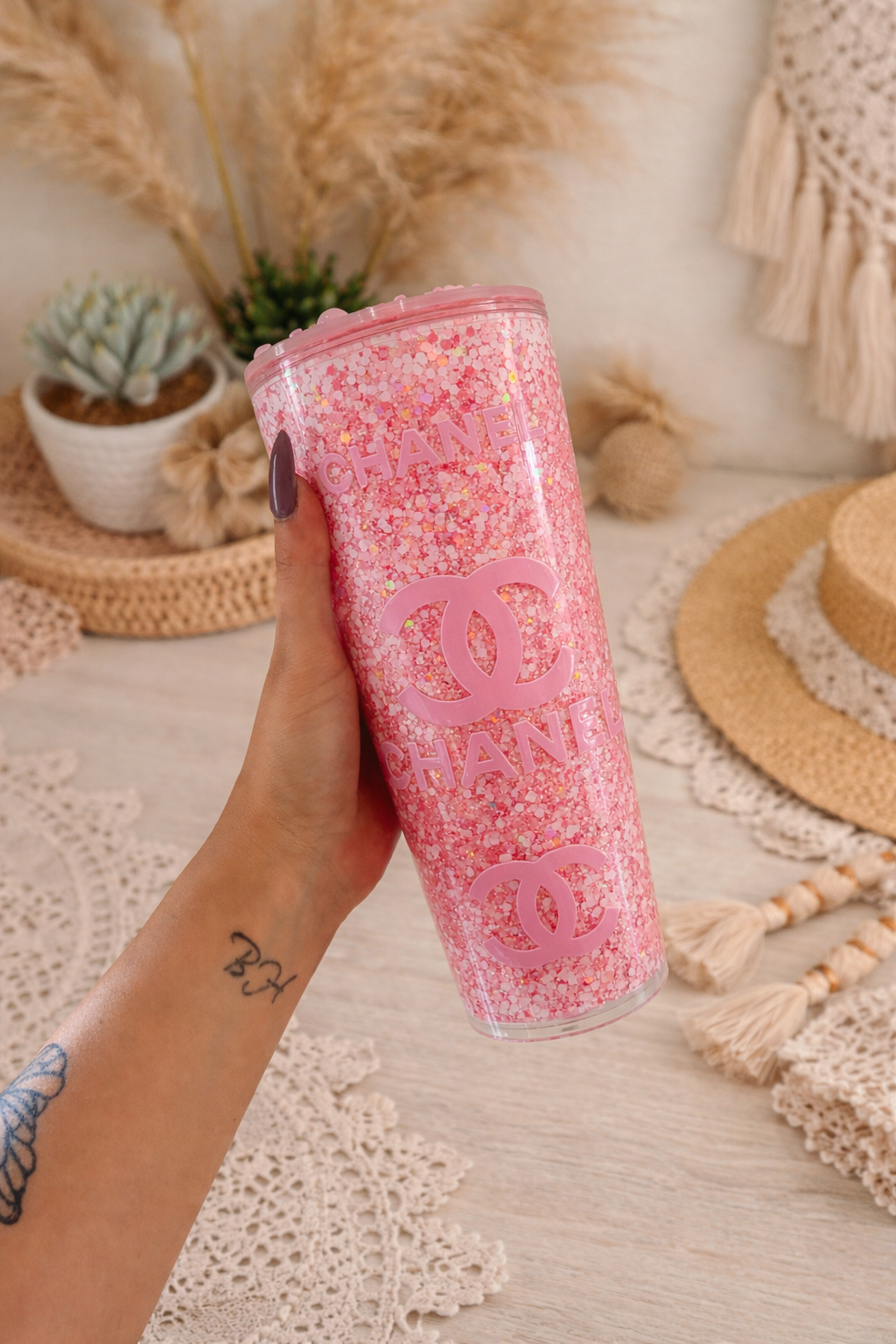 Chanel - 24oz Snowglobe Tumbler With Designed Lid