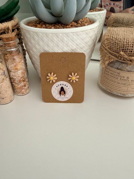 Nude Brown & Yellow Daisy Stud Earrings