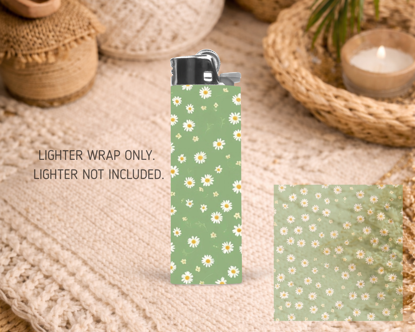 BIC Lighter Wrap #26 - Green Flowers