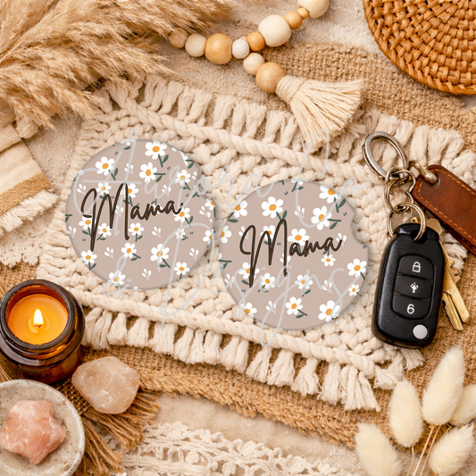 Boho Brown Daisy Mama - Car Coasters