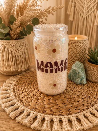 Mama Daisy Snowglobe Tumbler 16oz| Mama Daisy No-Move Glitter Tumbler - Includes embellished lid