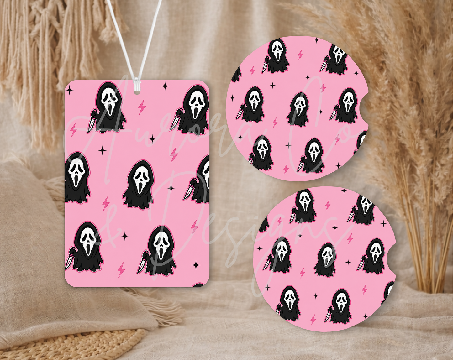 Mini Pink Lightening Ghostface  - Air Freshener & Car Coasters