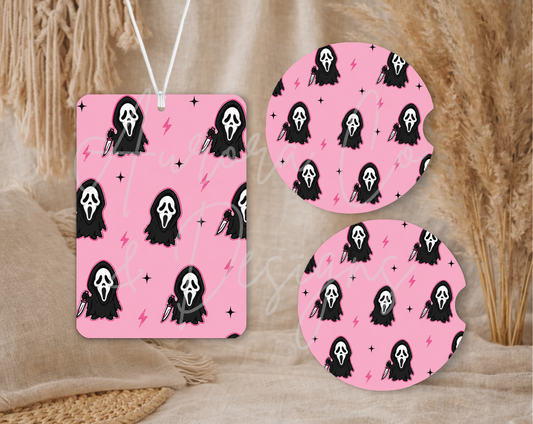 Mini Pink Lightening Ghostface  - Air Freshener & Car Coasters