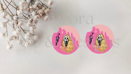 Pink Ghost Face Car Coaster