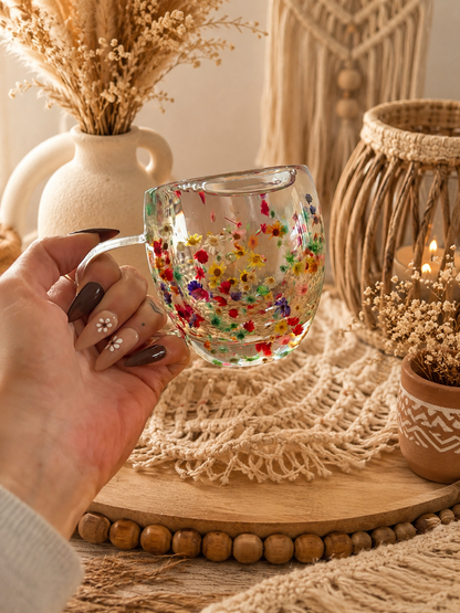 Wildflower Double Wall Glass Mug – 8oz